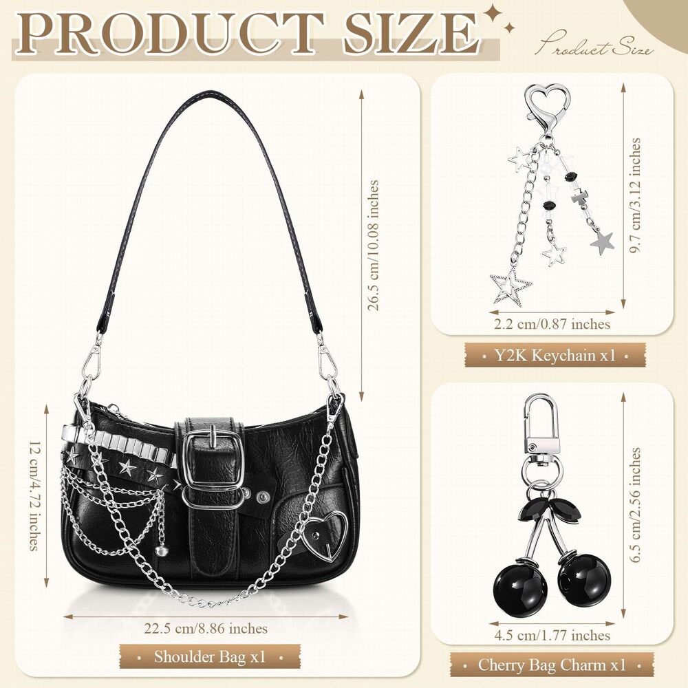 3203 Y2k Purse Cute Vintage Emo Shoulder Bag With Goth Chains Buckle Punk View 4
